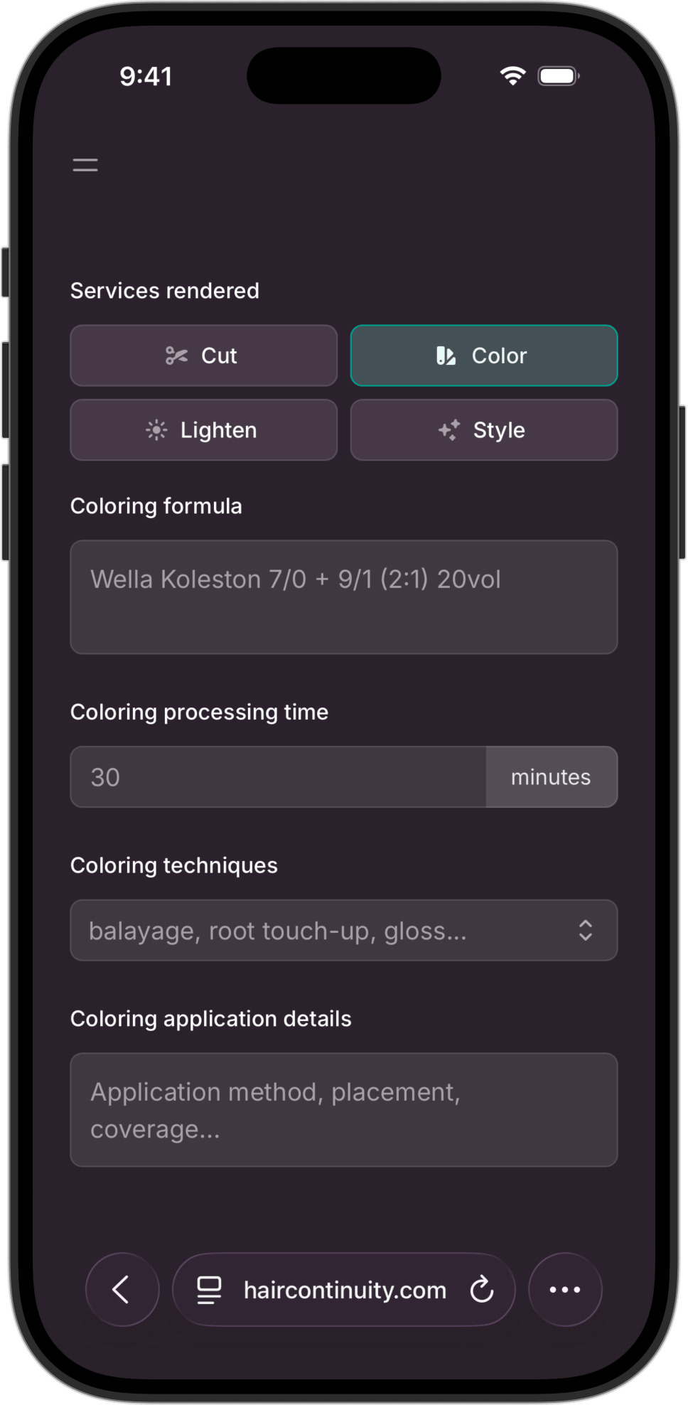 haircontinuity.com visit documentation screenshot