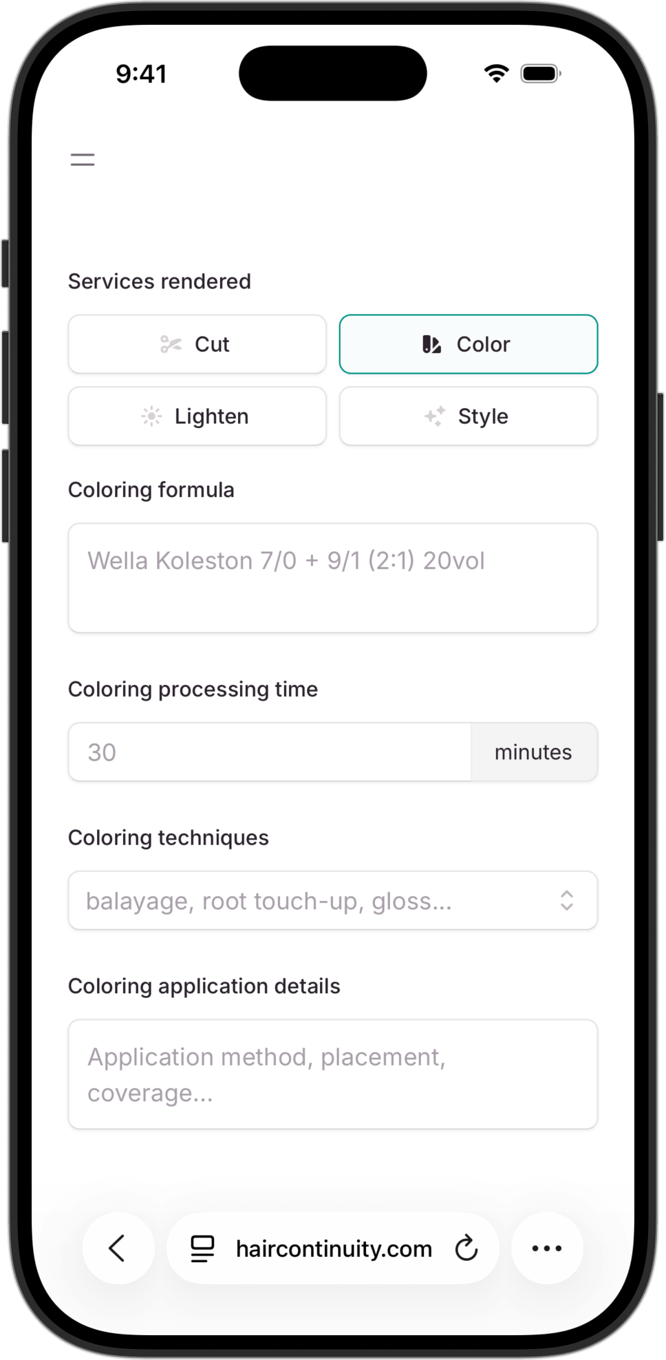haircontinuity.com visit documentation screenshot
