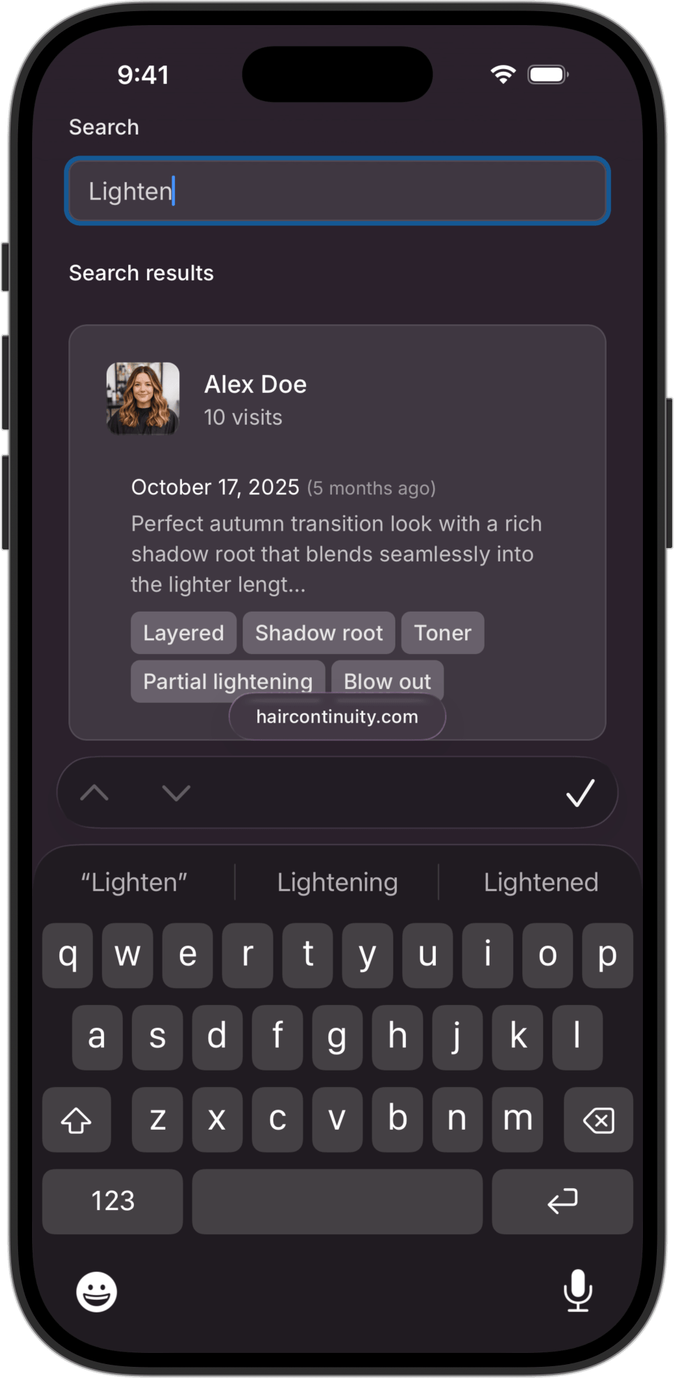 haircontinuity.com search screenshot