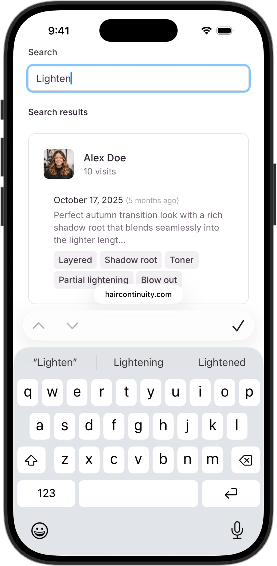 haircontinuity.com search screenshot