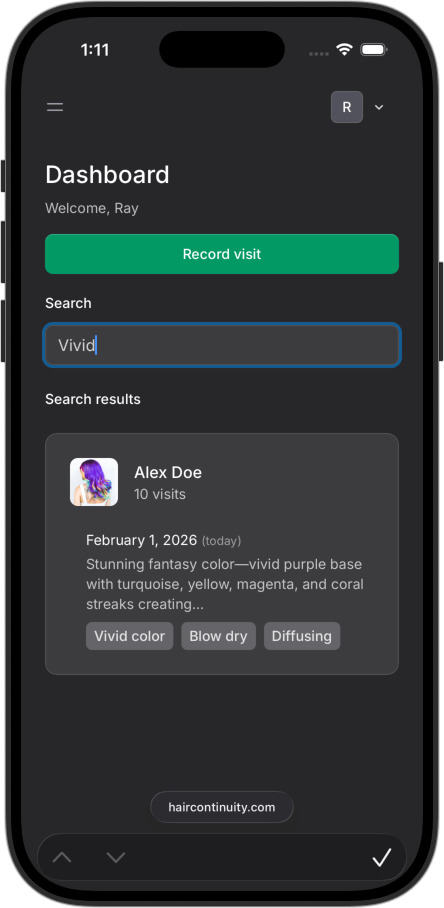 haircontinuity.com search screenshot