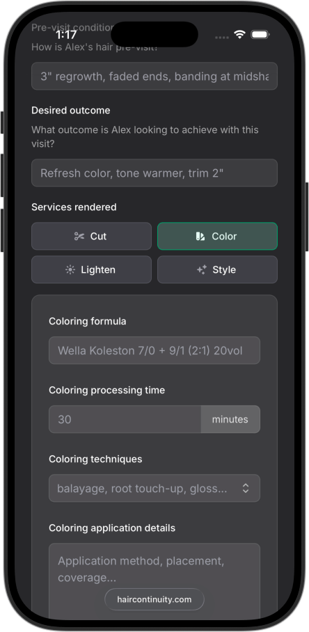 haircontinuity.com visit documentation screenshot